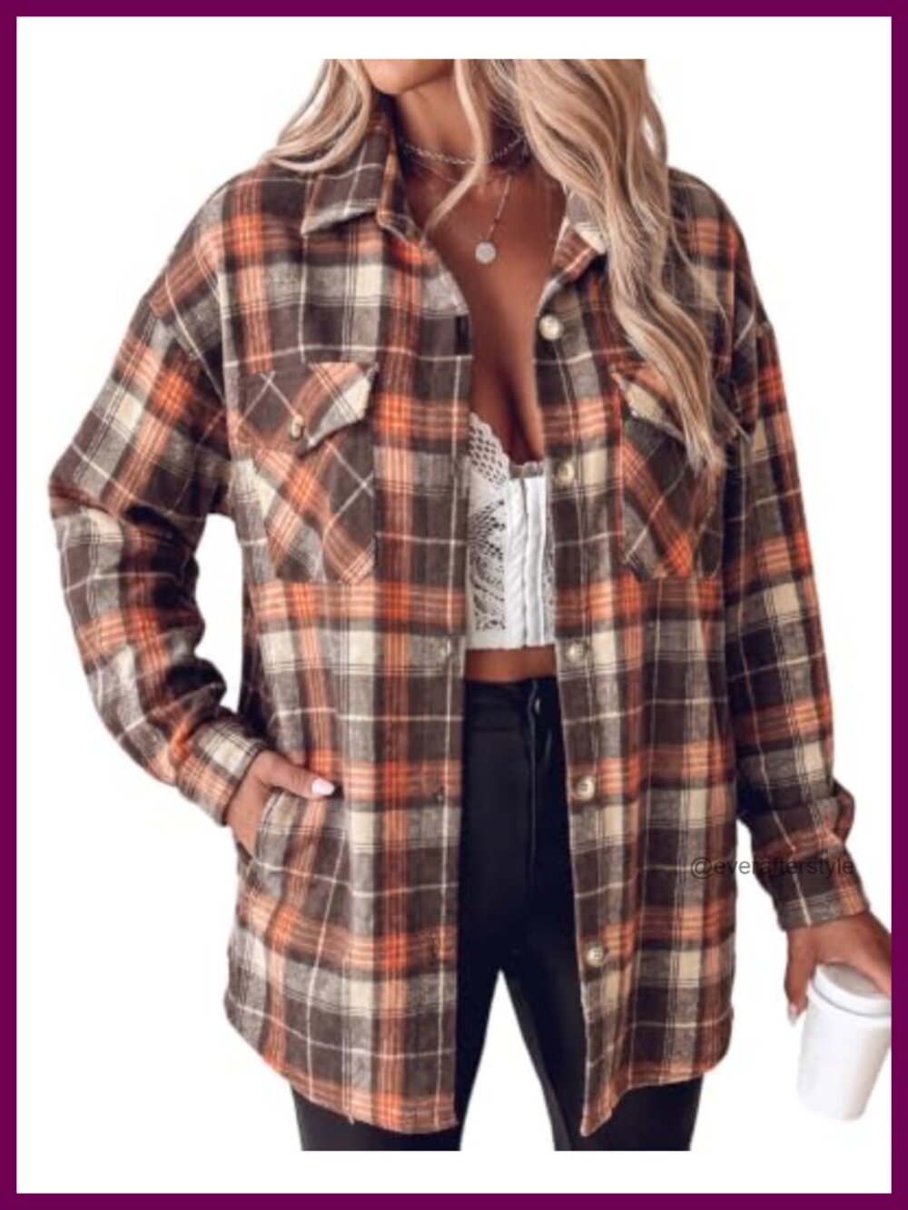Plaid Shacket Brushed Flannel Button Front Oversized Casual Jacket